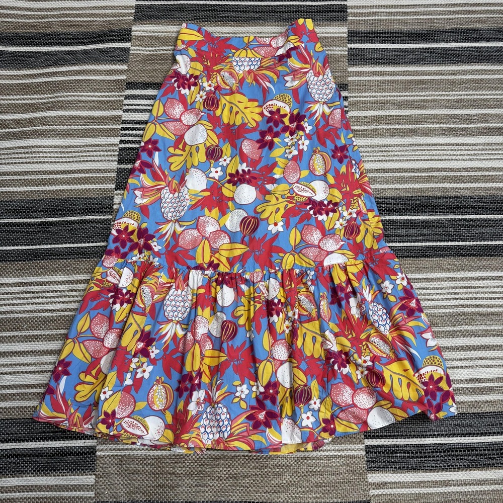 Talbots Skirt Womens Small Multi Tropical Floral Fruit Tiered Ruffle A-Line Boho